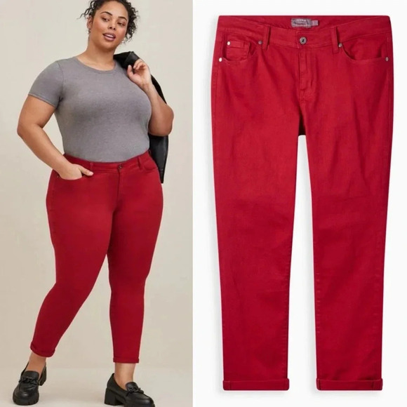 NWT Torrid Boyfriend Straight Vintage Stretch Mid-Rise Denim Jean Red Sz 18 R - Picture 1 of 16